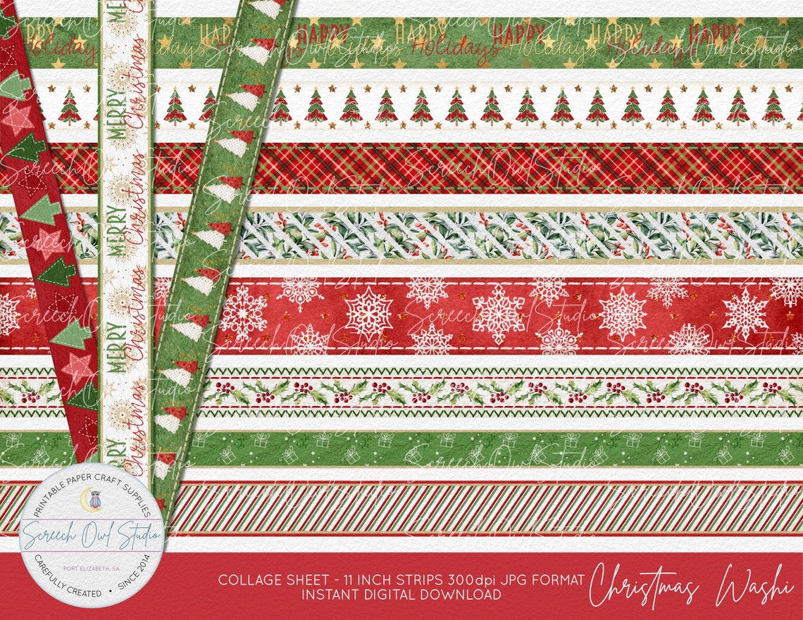 Christmas Washi Tape Printable Collage Sheet Christmas - Etsy