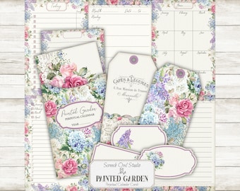 Painted Garden Perpetual Calendar Cards: Junk Journal Ephemera (Digital Download)