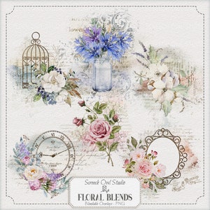 Composiciones florales en formato PNG, elementos de diseño de imágenes prediseñadas, superposiciones combinables, scrapbooking digital, fabricación de tarjetas - Floral Blends