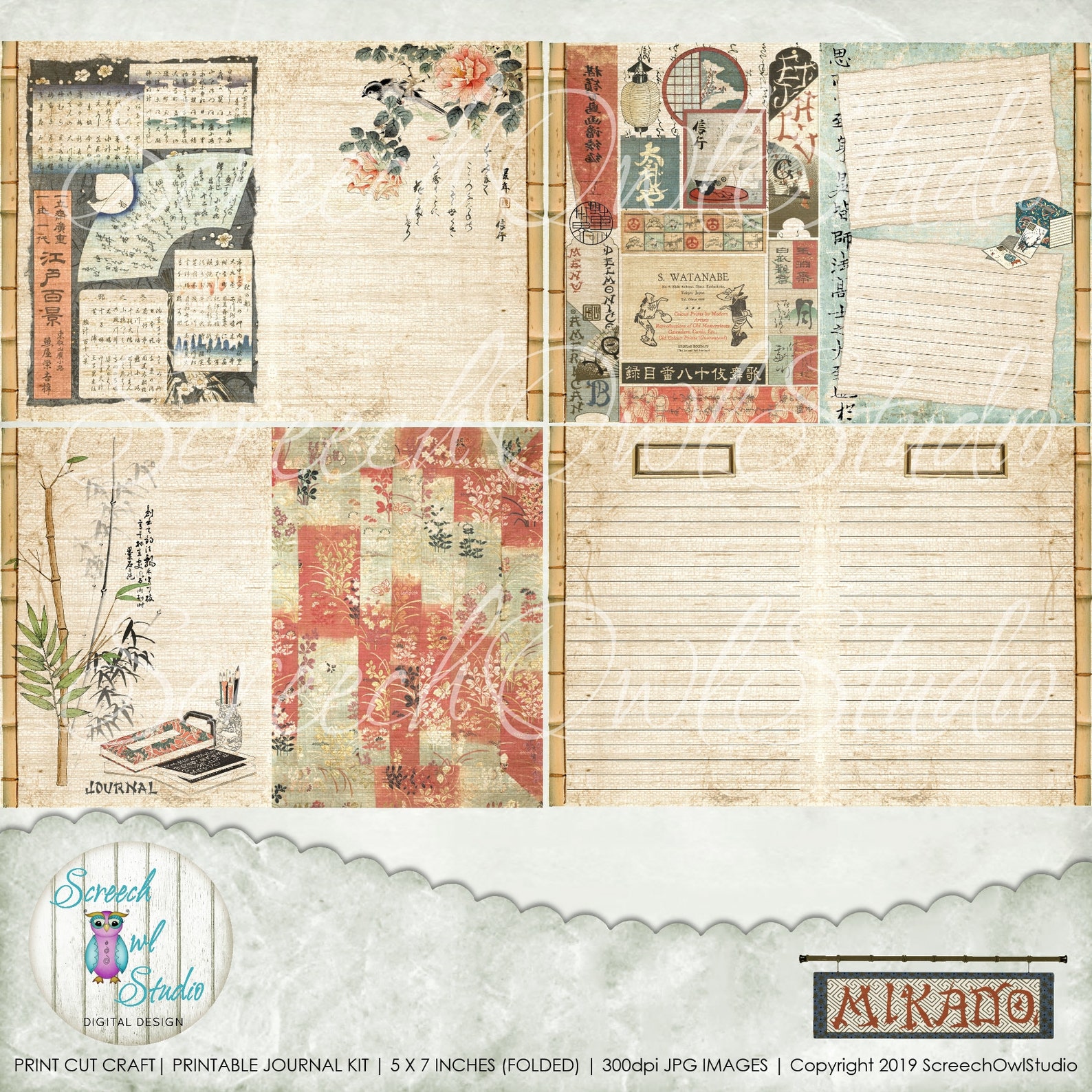 Japanese Themed Journal Kit 5 X 7 Inch Digital Journal Pages Etsy