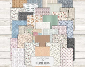 50 HALF PAGES, Card Making, Junk Journals, Paper Craft Supplies