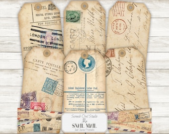 Printable Postal Ephemera Journal Tags: Journaling Elements, Paper Craft - Snail Mail (Digital Download)