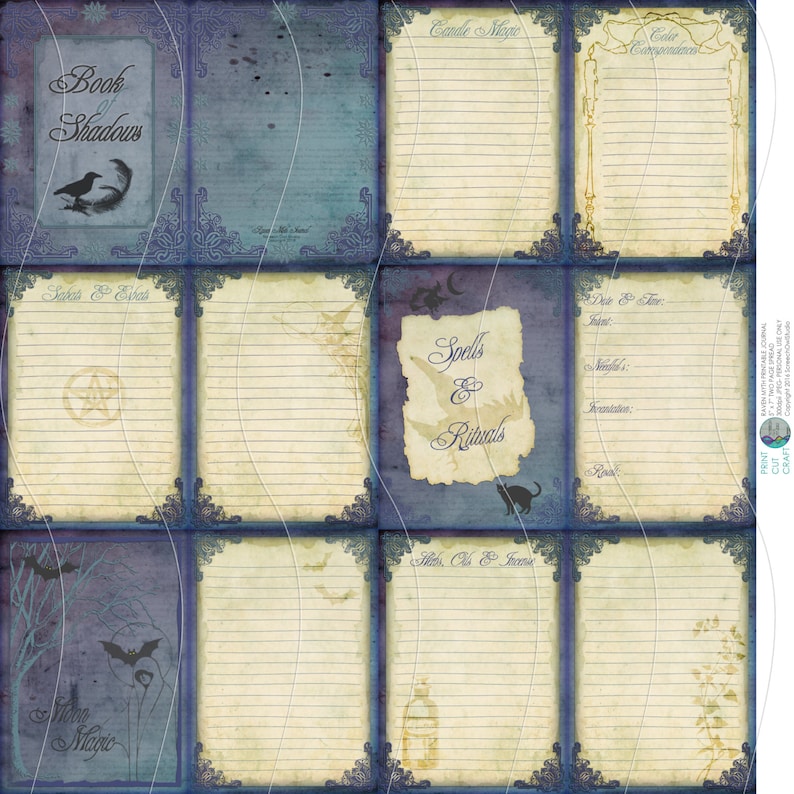 Book of Shadows Journal Pages Printable Stationery Digital Etsy