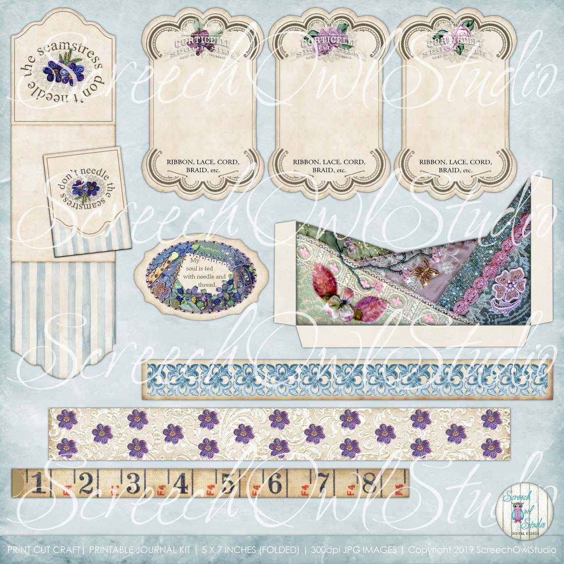 Crazy Quilting Journal 5 x 7 Journal Kit Digital Etsy