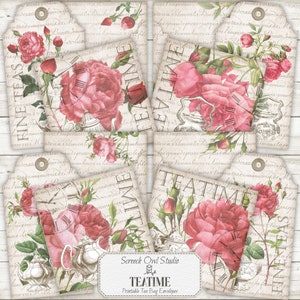 Teebeutel Umschläge, Rosen, Geschenkkarten und Tags, Tee Party Briefpapier, Junk Journal Ephemera, sofortiger digitaler Download - Teatime