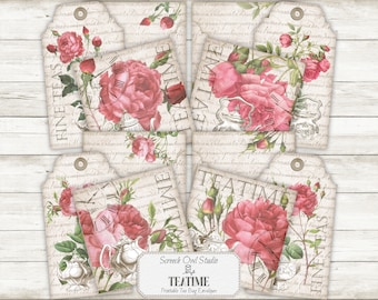 Rose Tea Party Stationery: Printable Envelopes, Tags, Cards (Digital Download) - Teatime