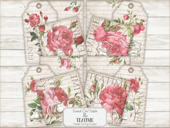 Rose Tea Party Stationery: Printable Envelopes, Tags, Cards (Digital Download) - Teatime