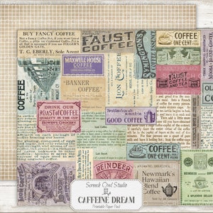 Coffee Themed Printable Paper Pack, Vintage Coffee Advertisements, Junk