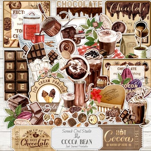 Stickers imprimables, Objets découpés au chocolat, Fabrication de cartes, Scrapbooking, Journal éphémères pour ordures ménagères, Créations en papier, Feuille de collage - Fève de cacao