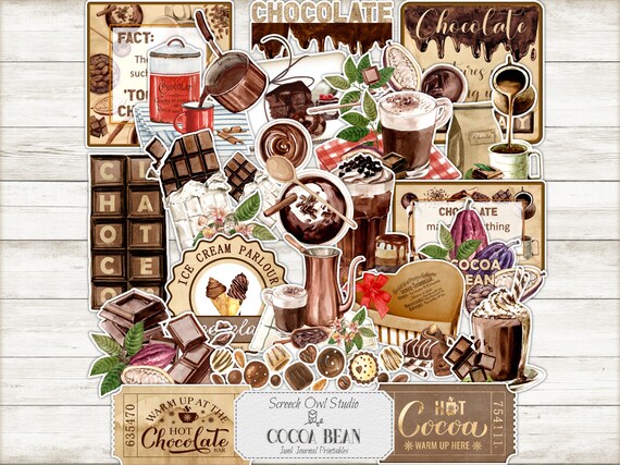 Chocolate Stickers: Cocoa Bean Ephemera, Scrapbooking (Digital Download)