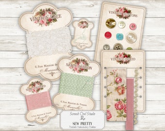 Printable Sewing Bobbins & Button Cards: Junk Journal Ephemera (Digital Download)
