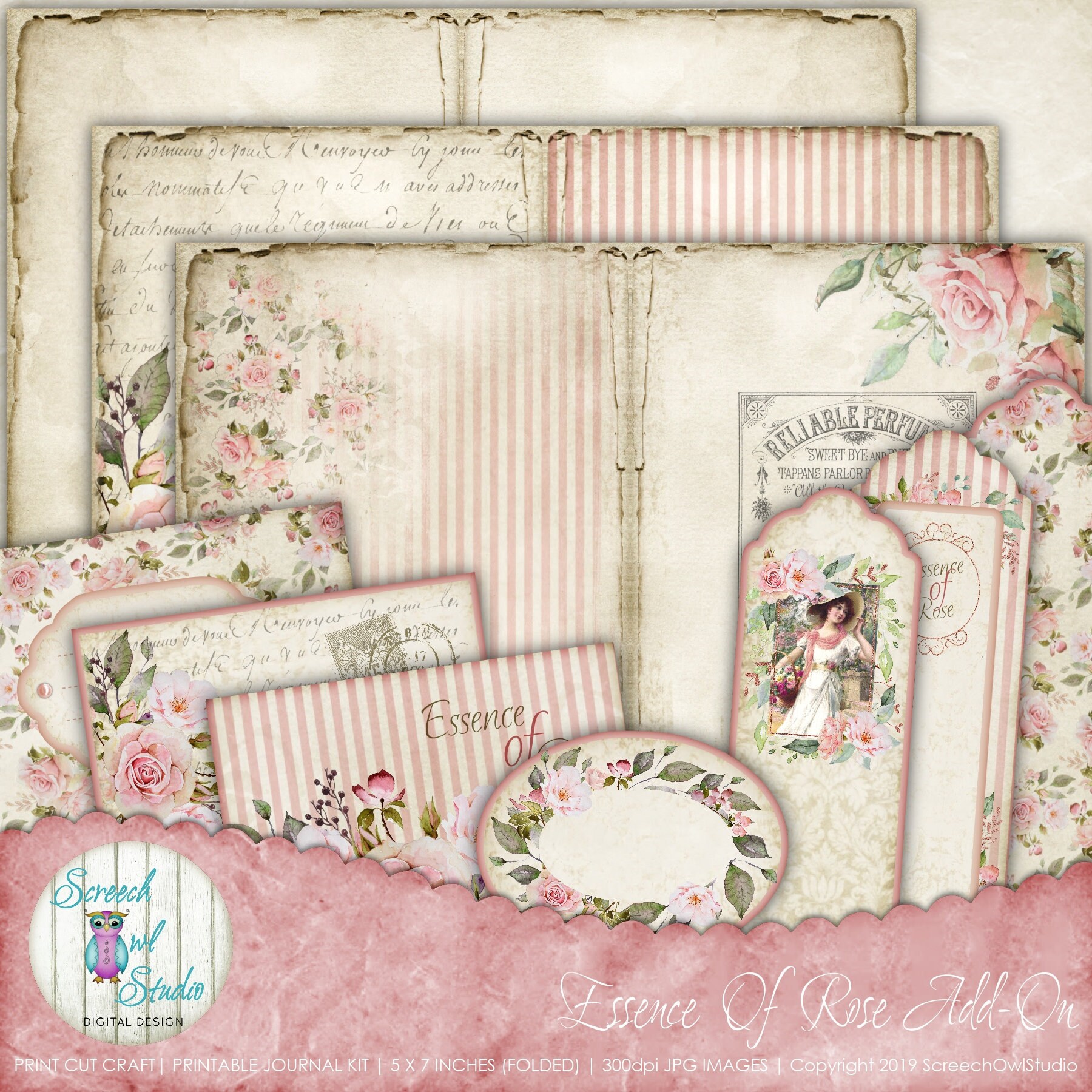 Rose Journal Kit Addon Junk Journal Pages Envelopes Note Etsy