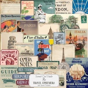 Jet-Setter Add-on, Reisejournal Ephemera, druckbare Vintage Ephemera, Collage Sheet, Papierhandwerk Junk Journaling, Scrapbooking