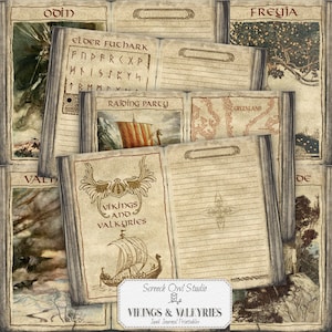 Mitología nórdica, páginas imprimibles de diario con temática vikinga, manualidades con papel, diario basura, descarga digital instantánea - Vikings & Valkyries