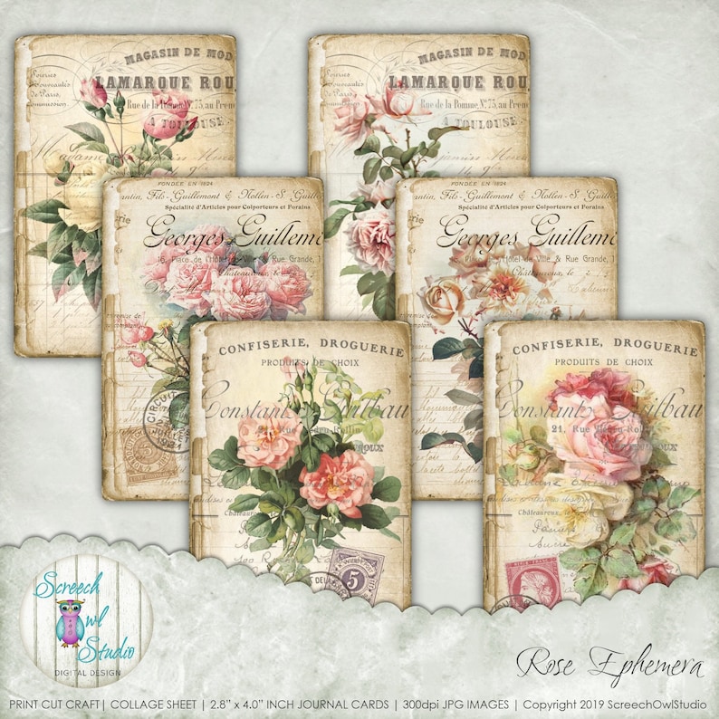 Collage Sheet Digital Journal Cards Rose Journal Ephemera image 0