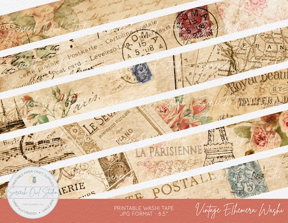 Printable Vintage Washi Tape, Scrapbook Elements, Collage Sheet, Junk  Journaling, Journal Ephemera, Card Making, Paper Craft Supplies 