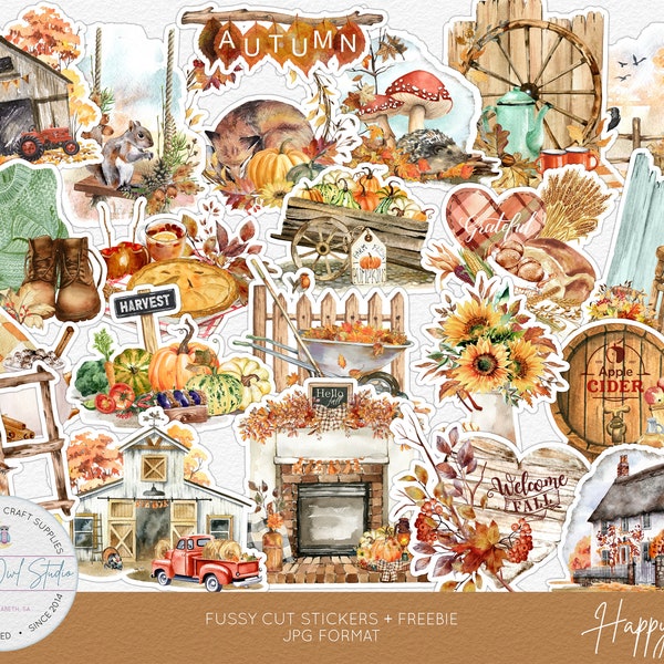 Autumn Fussy Cuts, Card Making, Scrapbooking Embellishments, Journaling Supplies, Printable Stickers, Paper Craft Ephemera - Happy Fall