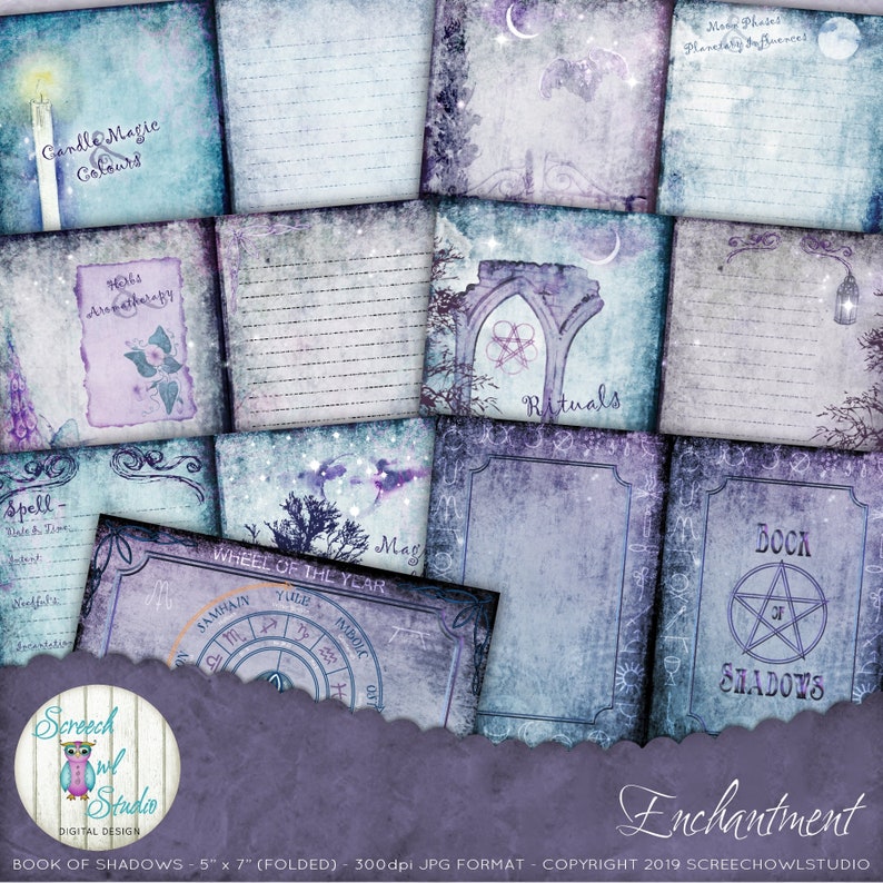 Grimoire, Book of Shadows, Journal Pages, Wheel of the Year Calendar, Printable Journal, Digital Paper Craft Supplies - Enchantment 