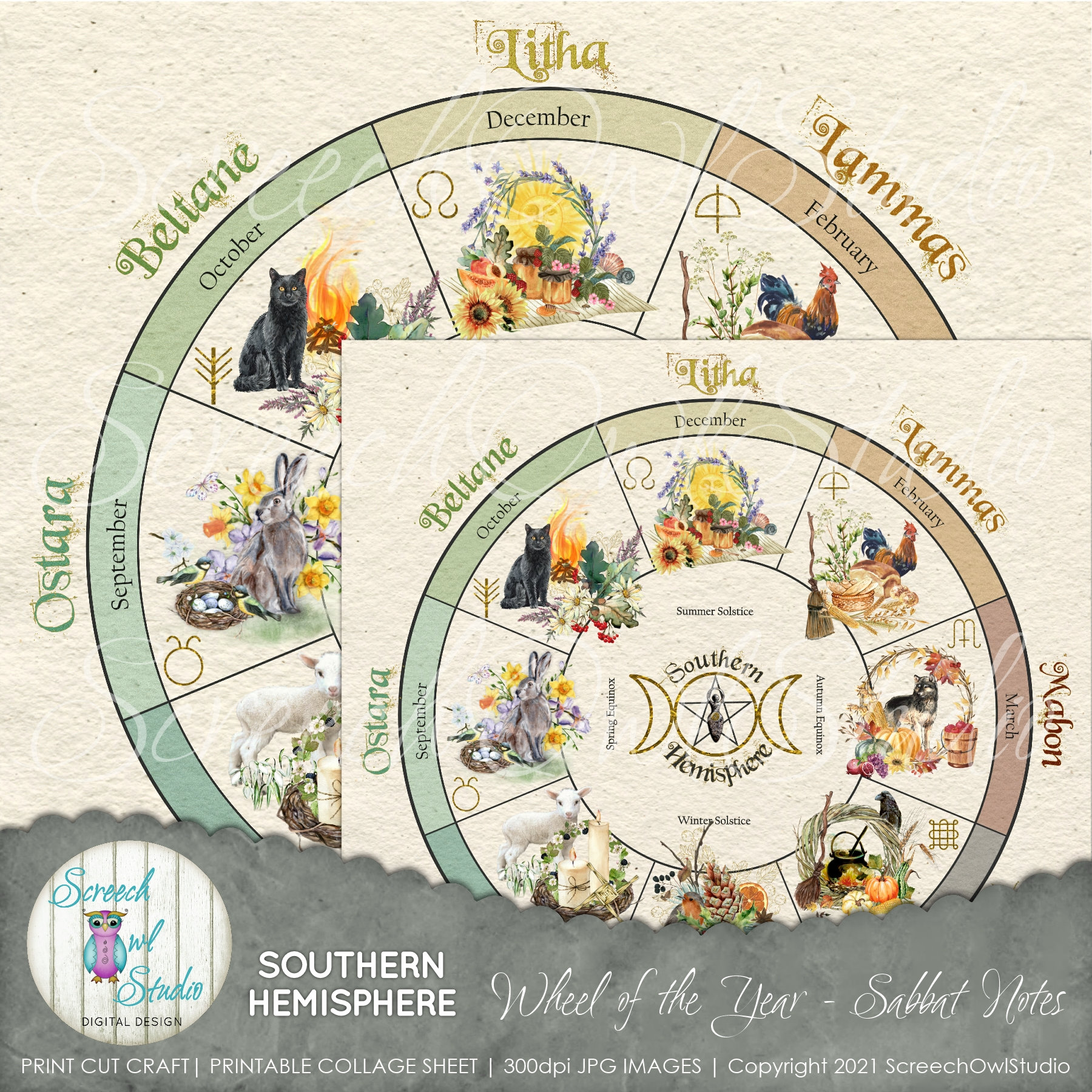 Southern Hemisphere Wheel of the Year Sabbat Note Cards Etsy