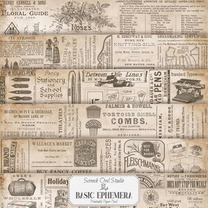 Basic Ephemera Tear Sheets, Junk Journal Seiten, Papiermodell, Scrapbooking, Collage Sheet, Vintage Werbung, Papiersatz.