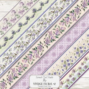 Taśma washi do druku, obramowania kwiatowe, rzemiosło papierowe, tworzenie kartek, scrapbooking, artykuły efemeryczne do dziennika śmieci - Vintage Floral #2