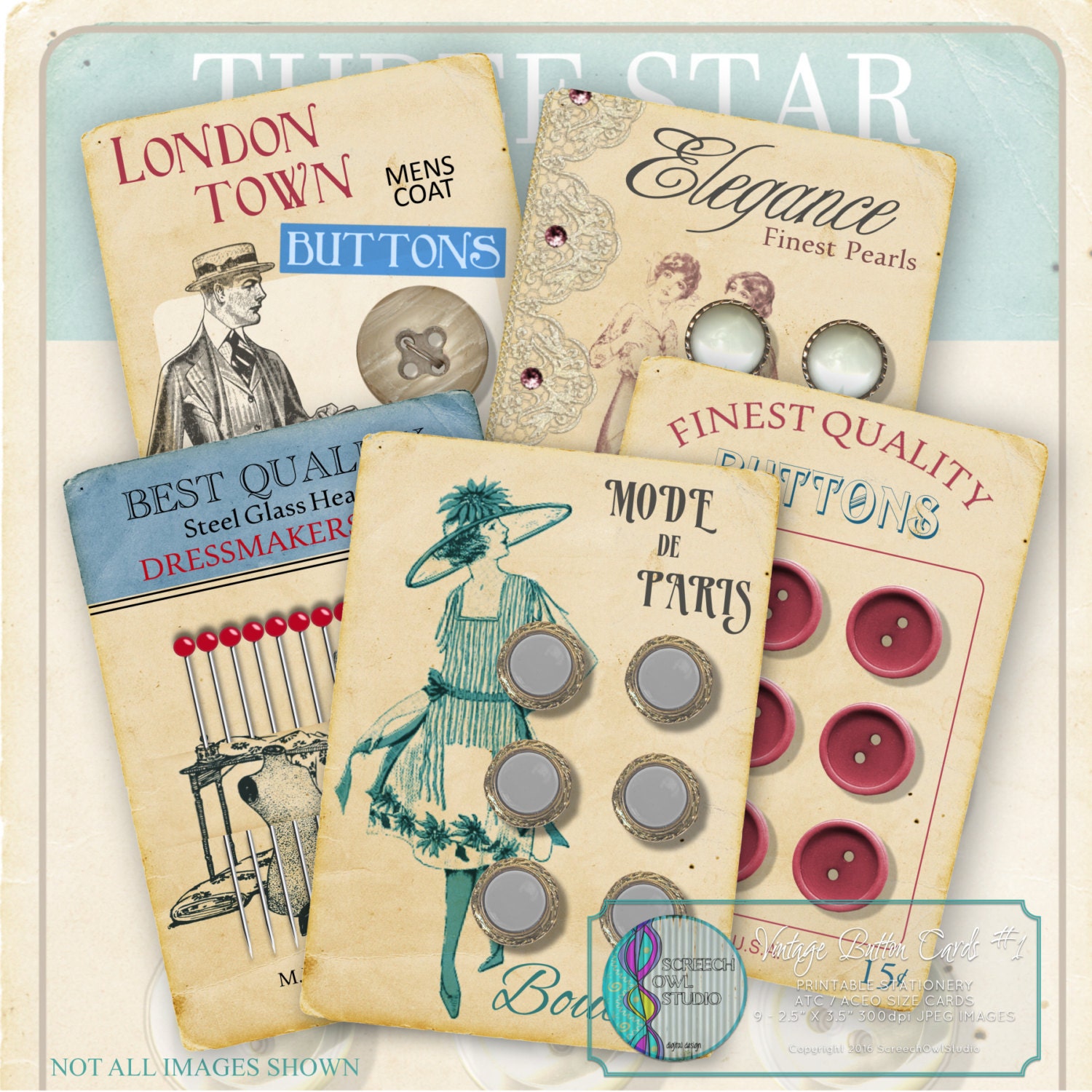 Button Cards Sewing Supplies Vintage Buttons Paper Etsy