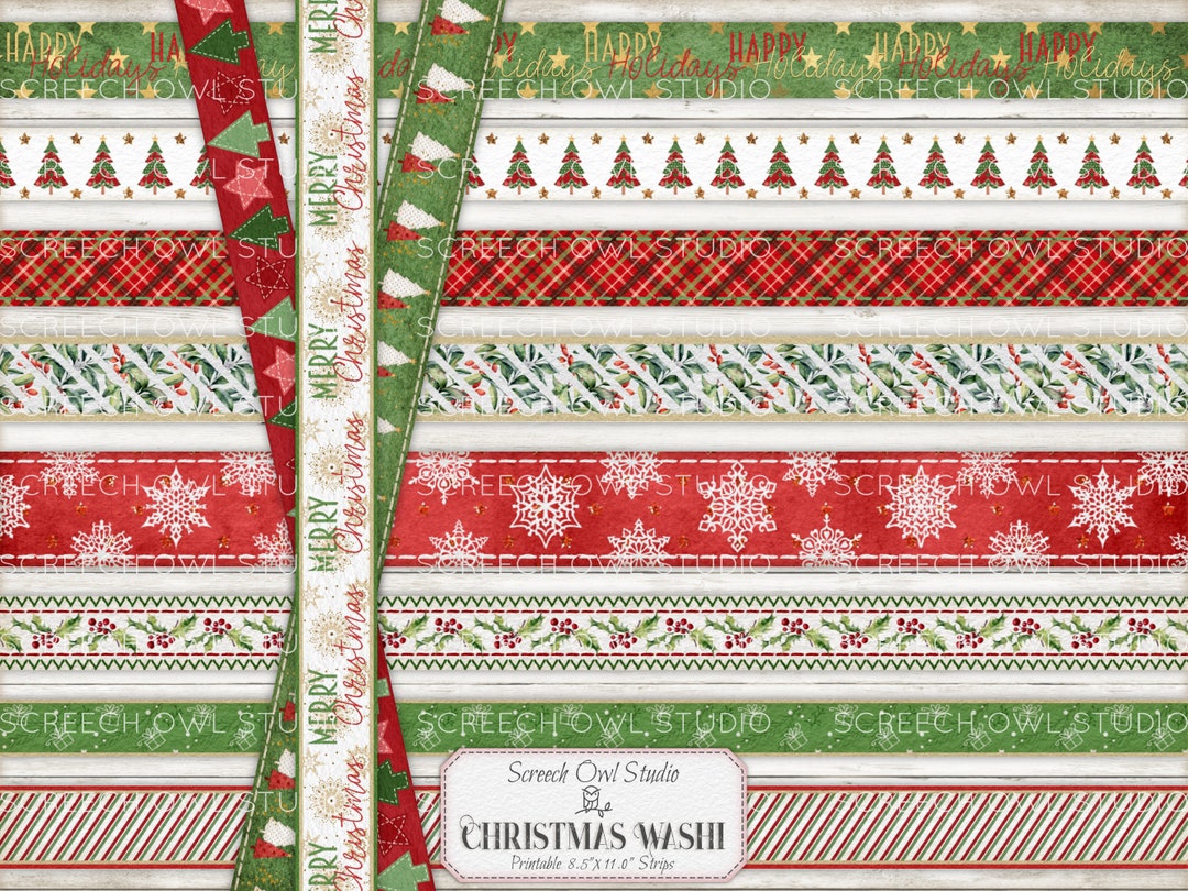 Christmas Washi Tape, Printable Collage Sheet, Junk Journal, Christmas ...