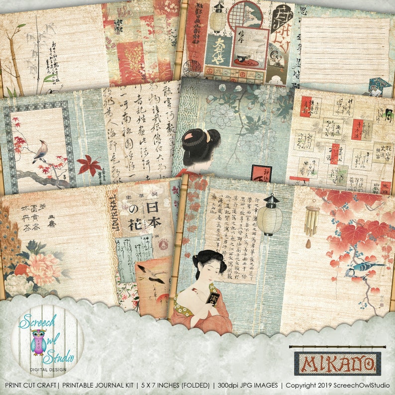Japanese Themed Journal Kit 5 x 7 inch Digital Journal Pages image 0