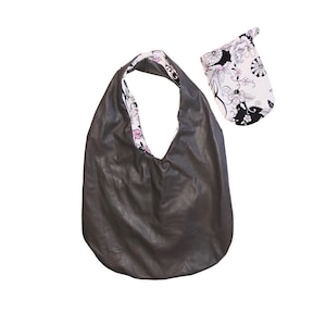 Grey Floral Leather Tote, Reversible