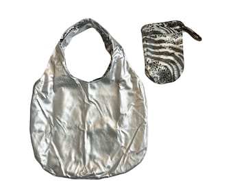 Silver Faux Leather Tote REVERSIBLE to Animal Print