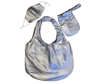 Silver Perforated Faux Leather Tote & Matching Mask