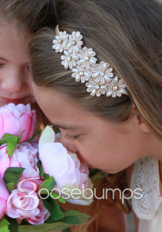 Flower Headband Flower Girl Headband Communion Wedding Hair Etsy