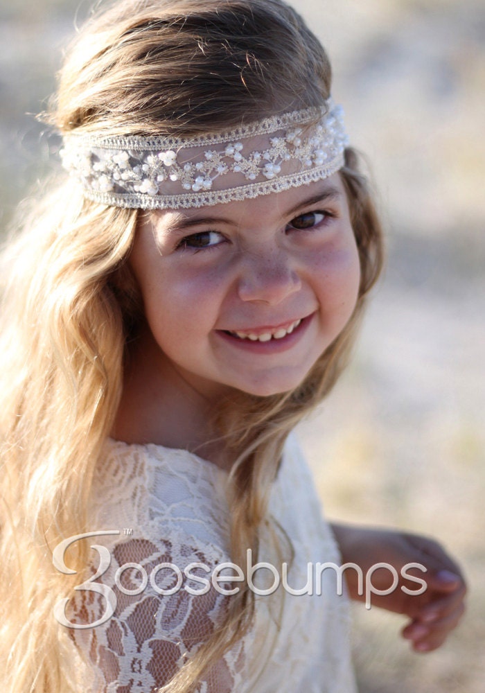 Pearl & Lace Cream Headband Flower Girl Headband Communion Etsy
