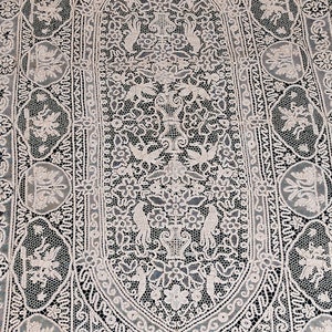 Stunning! 113&quot;x65&quot; Handmade Antique Bobbin Lace Tape Lace Natural Ecru Cream Color Lace Tablecloth...
