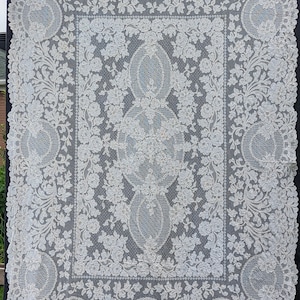 78&quot;x65&quot; Incredible 1920s Antique Alecon Lace French Handmade Lace Tablecloth... Heirloom