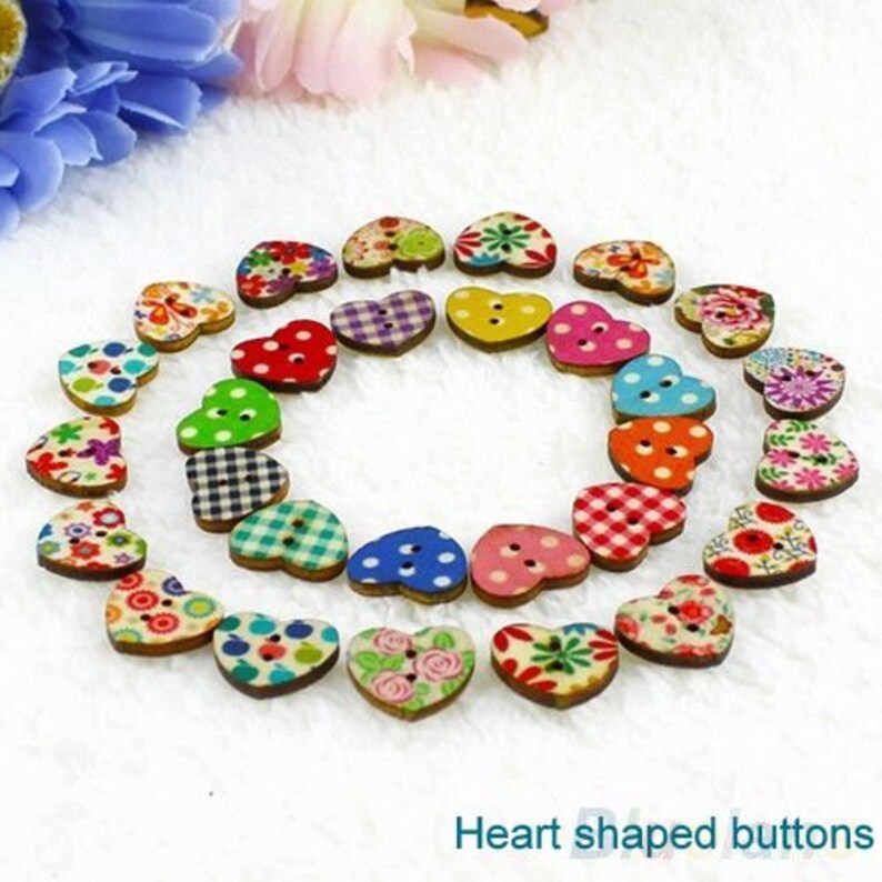 Multicoloured Small Heart Shaped Buttons Ideal Embellishments for Sewing Scrap booking Card Making Projects image 2