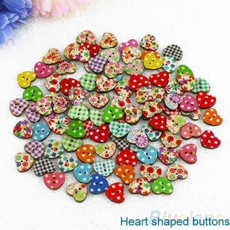 Multicoloured Small Heart Shaped Buttons Ideal Embellishments for Sewing Scrap booking Card Making Projects image 1