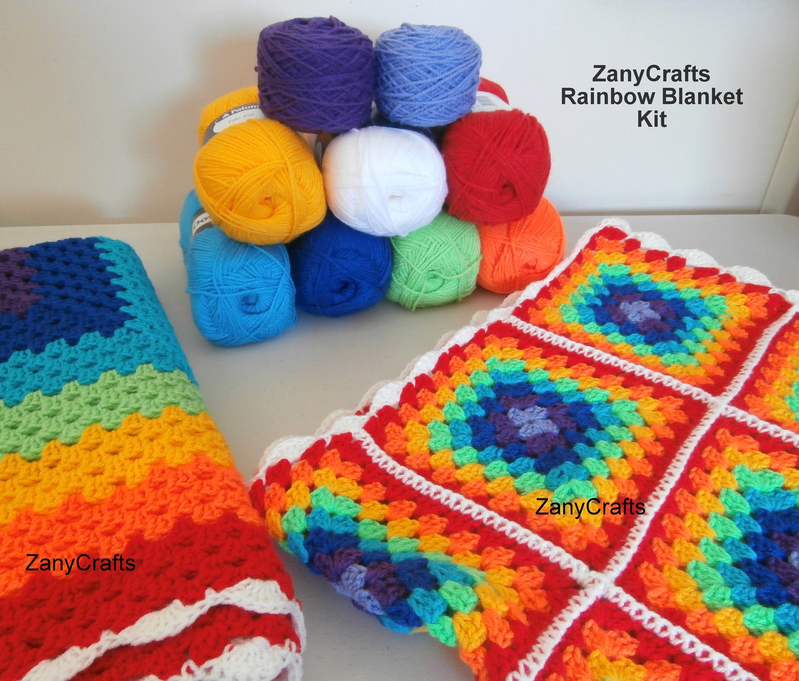 Rainbow Blanket Crochet Kit Lap Blanket Easy Granny Square Etsy UK