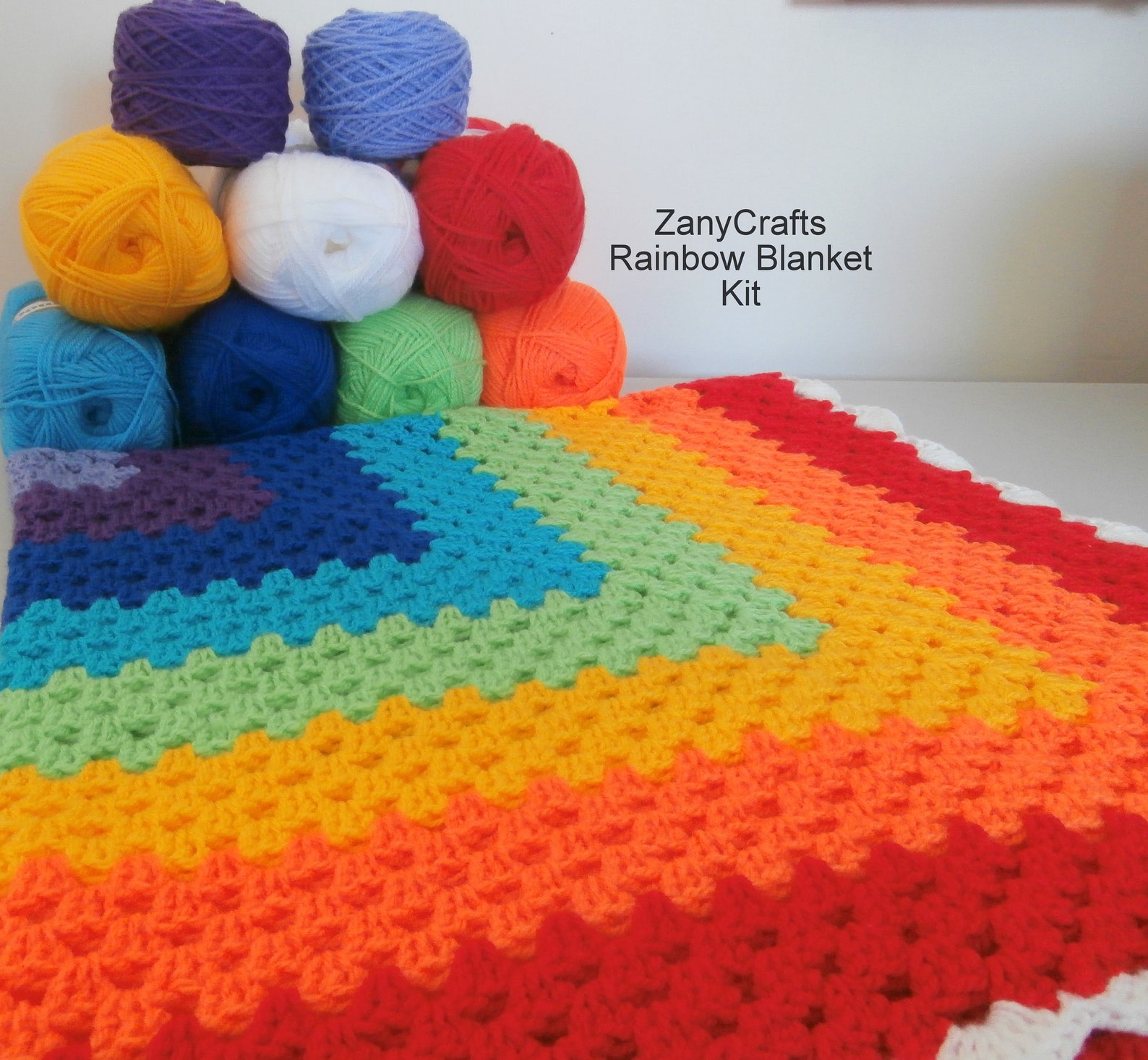 Rainbow Blanket Crochet Kit Lap Blanket Easy Granny Square Etsy UK
