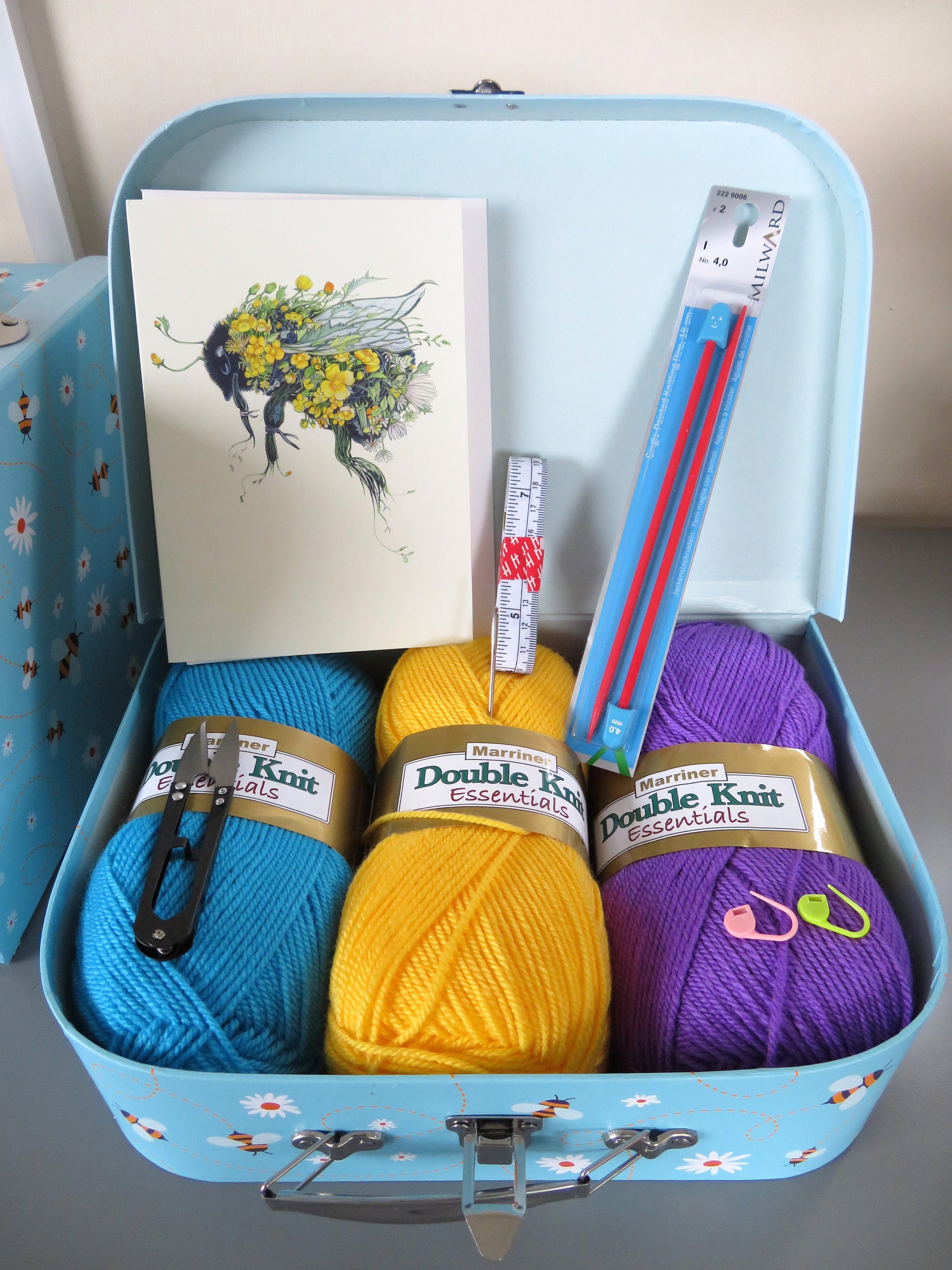 Beginners Knitting Starter Kit Bee Case Bee Card Yarn Snips Etsy