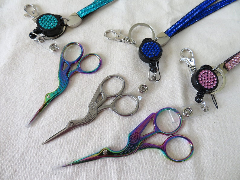 Stork Scissors on Lanyard Neck Strap Retractable Reel Yoyo Diamante ...