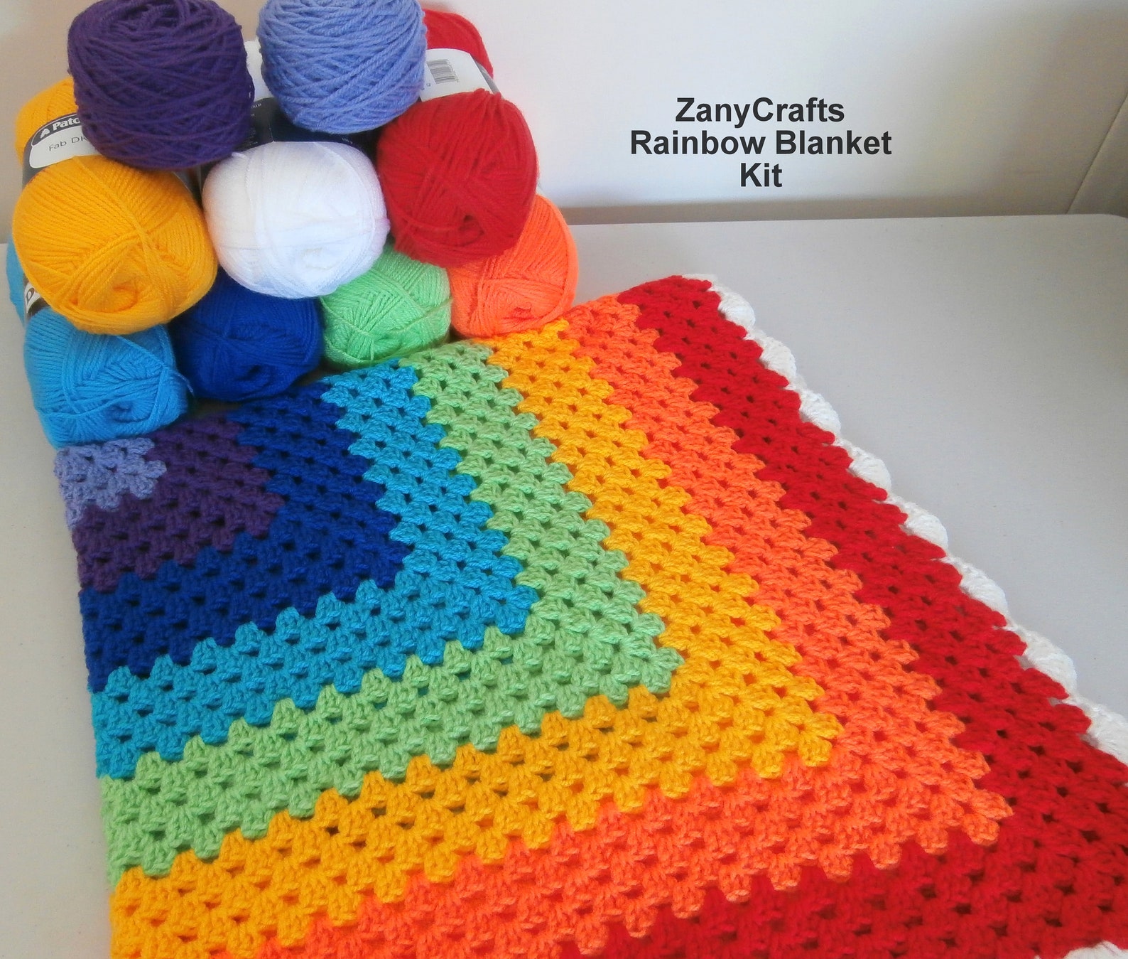 Rainbow Blanket Crochet Kit Lap Blanket Easy Granny Square Etsy UK