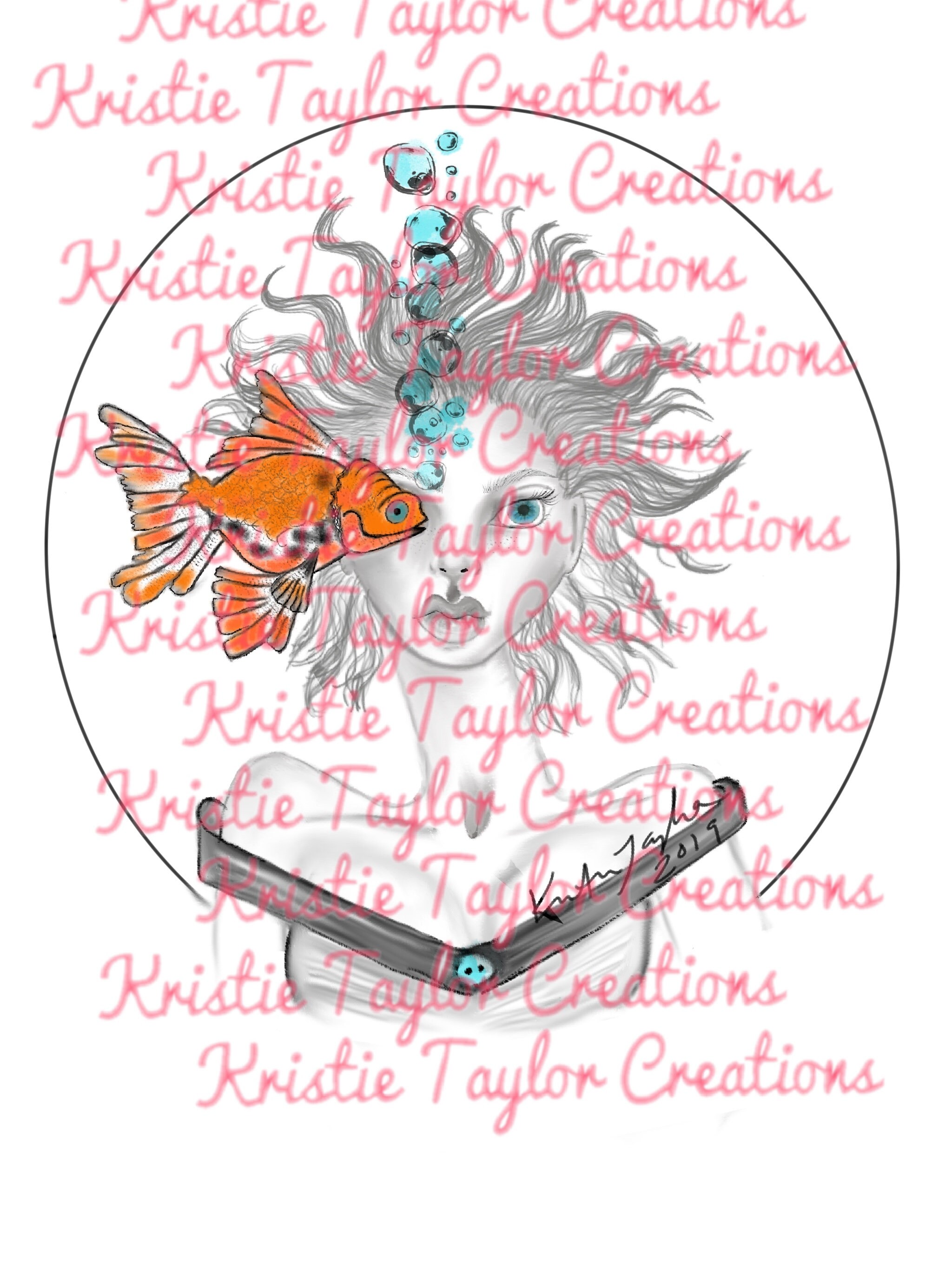 Goldfish Girl Mermaid Art - Etsy