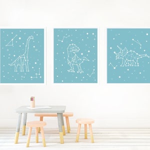 Dinosaur Constellation Nursery Prints: T-Rex, Triceratops, Brachiosaurus (Digital Download)
