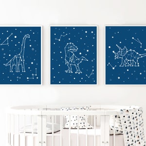 Dinosaur Nursery / Constellation Nursery  / Dinosaur Kids Room / Outer Space Boys Room / Stars / T Rex Wall Print / Animal Constellation Art