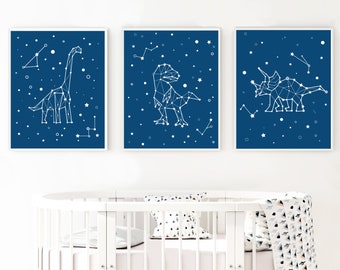 Dinosaur Nursery / Constellation Nursery  / Dinosaur Kids Room / Outer Space Boys Room / Stars / T Rex Wall Print / Animal Constellation Art