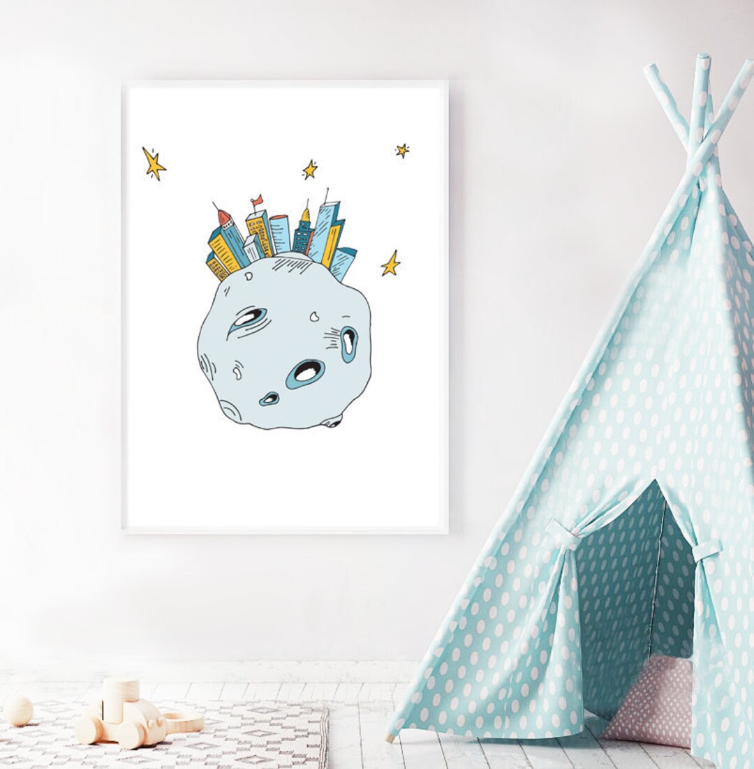 Nursery Decor Boy / Moon Nursery Wall Art / Astronaut Boy / Etsy