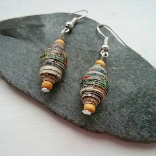 Paper bead earrings, handmade map earrings, backpacker gift, travelling jewellery, Irish Sea map jewellery, recycled eco friendly jewellery