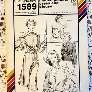 1980 Stretch & Sew Dress and Blouse Vintage Sewing Pattern image 1