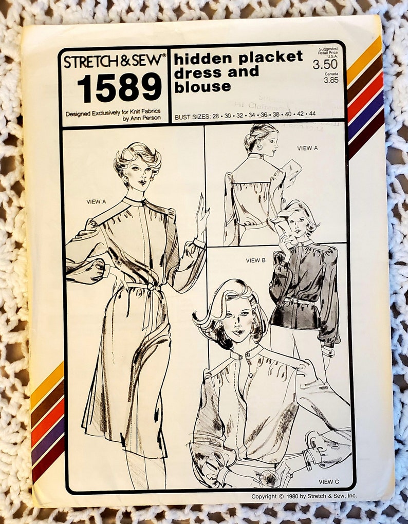 1980 Stretch & Sew Dress and Blouse Vintage Sewing Pattern image 1